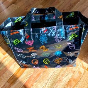 Stamp patterned vinyl tote